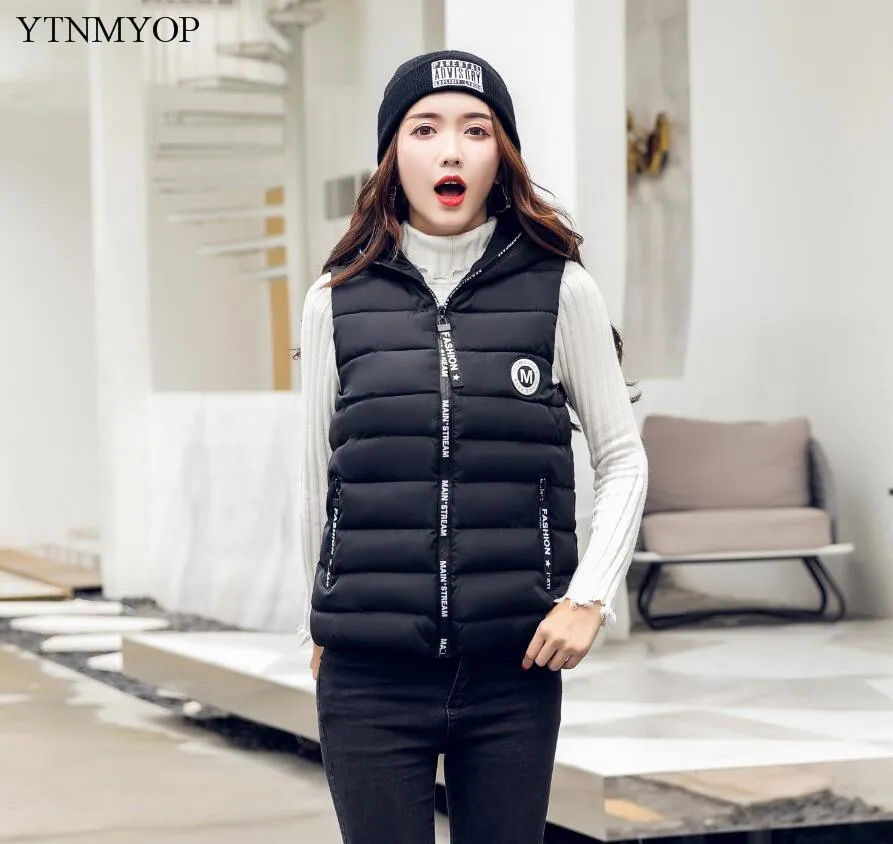 YTNMYOP Brands Short Down Cotton Vest Winter Women Sleeveless Jacket Slim Female Coat Green Thicken Casaco Hooded Girls Vests