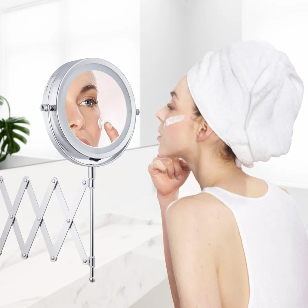 ANHO ванна для нанесения макияжа) со светодиодной подсветкой по краю и зеркало 6 дюймов 1X/5X рука увеличение регулируемый настенный косметическое зеркало двойной удлиняющий кронштейн 2-лицевая сторона зеркало