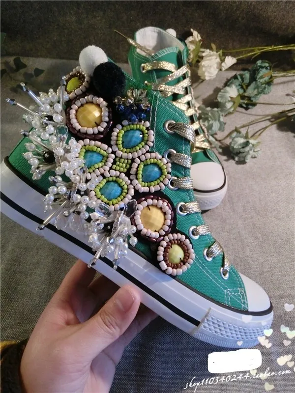 

High-end order new heavy beaded lace high shoes canvas shoes sequin flowers silver casual vulcanized shoes flat shoes