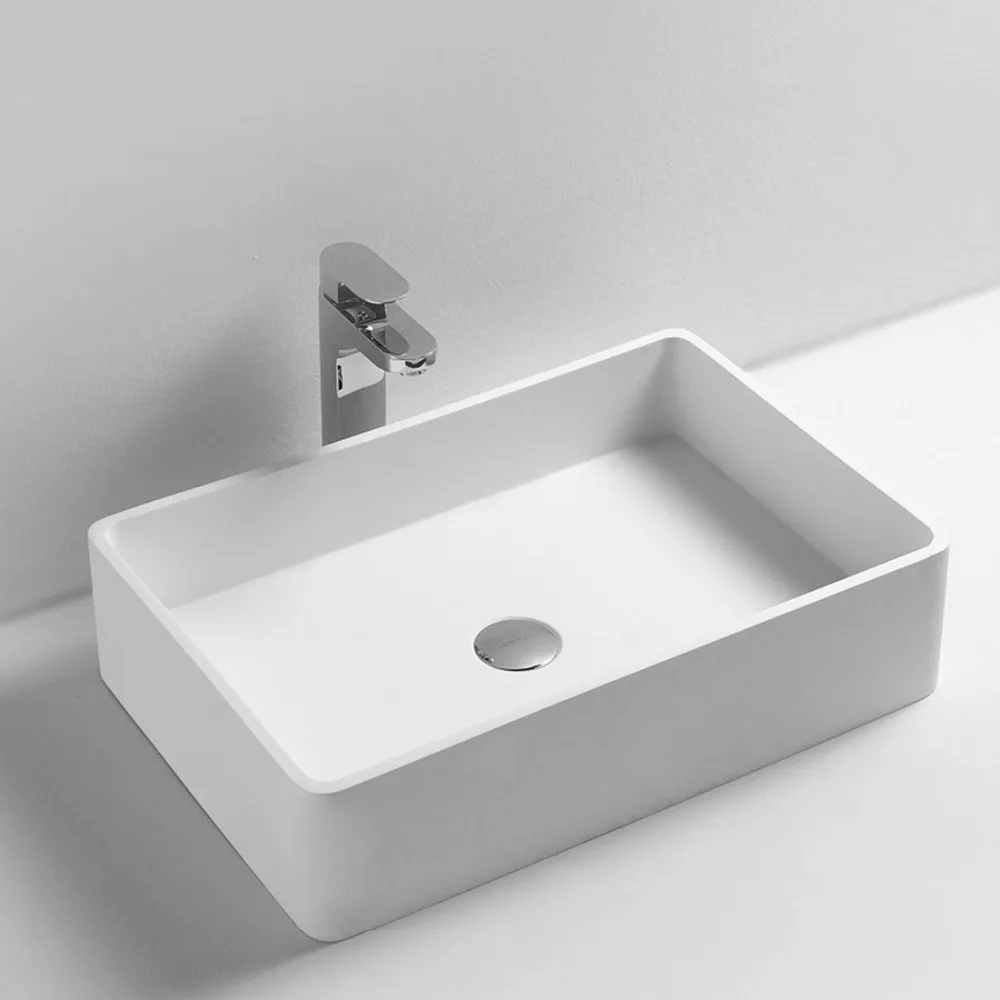Rectangular Bathroom Solid Surface Stone Counter Top Vessel Sink