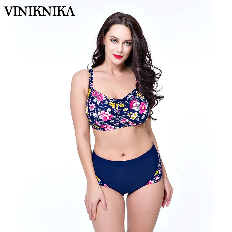 

VINIKNIKA2017 Plus fat to increase the size of printing large cups split high waist swimwear Swimwear Summer Women Bikini Suit