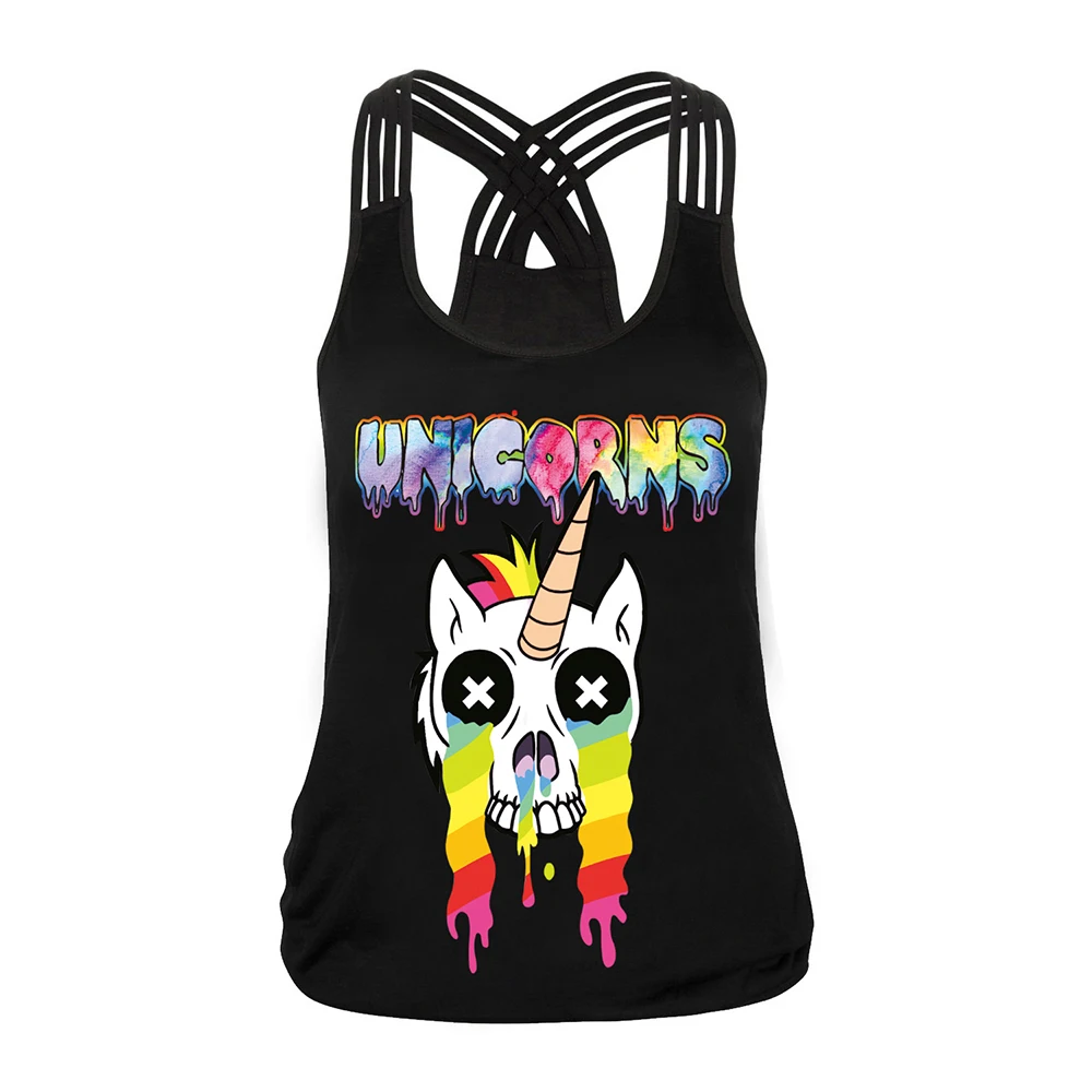  Sexy Women Tank Top Colorful Kawaii Unicorn Digital Printed Cropped Sleeveless Printed Tribal Black Tops Crops (5)