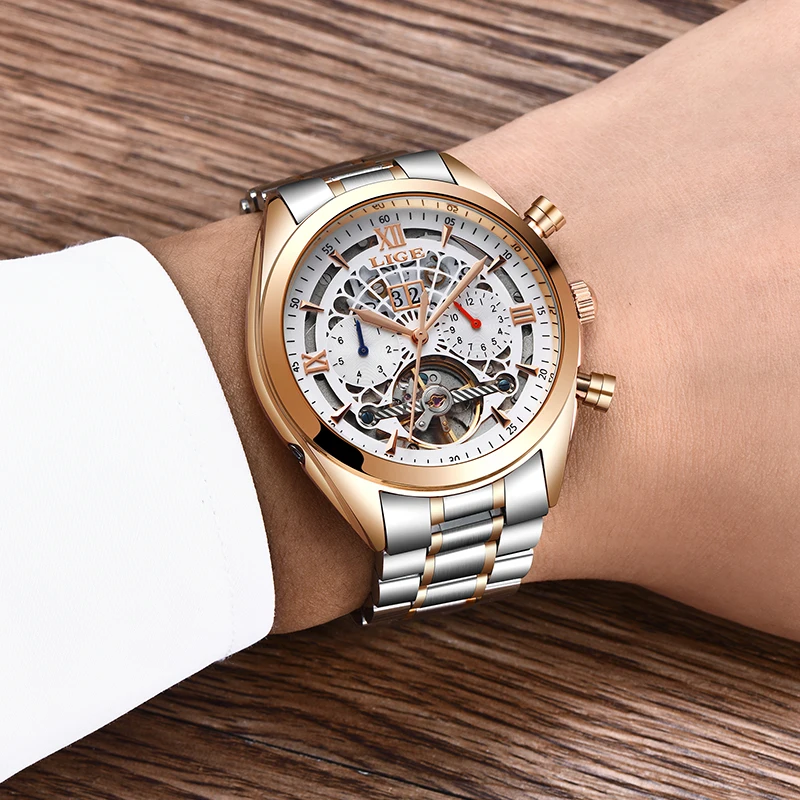 

Relogio Masculino LIGE Mens Watches Top Brand Luxury Automatic Mechanical Watch Men Full Steel Business Waterproof Sport Watches