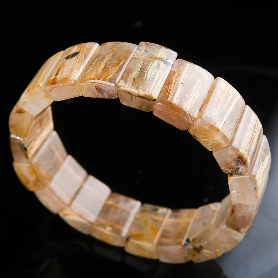 Newly Natural Golden Rutilated Quartz Bracelets For Women Men Newly Natural Golden Rutilated Quartz Bracelets For Women Men Ful Rectangle Charm Stretch Crystal Bead Bracelet Unique One In Strand From