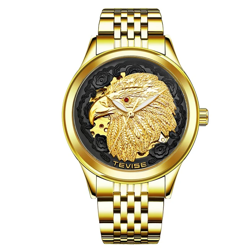 TEVISE золотой Орел мужские автоматические часы Роскошные Механические Мужские часы Wind световой водонепроницаемые мужские наручные часы 9006