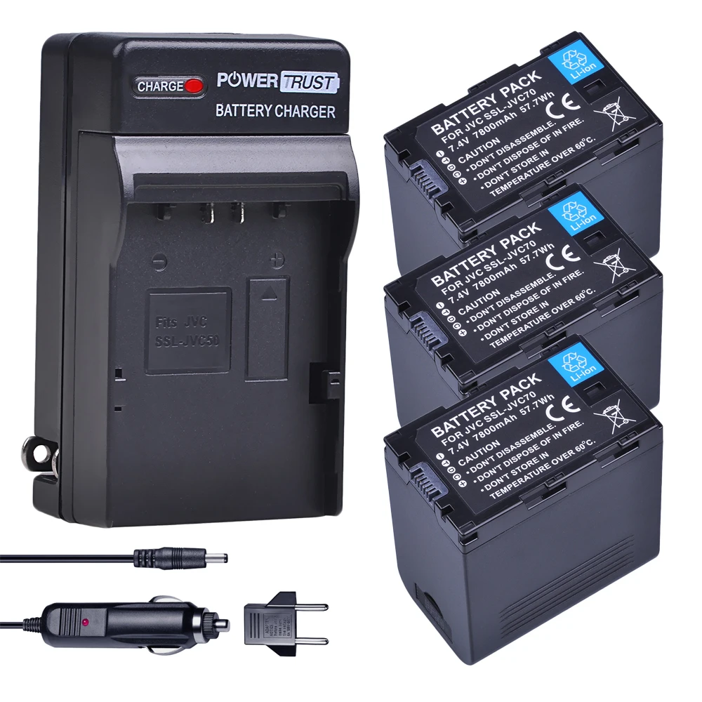 3Pcs SSL-JVC70 7800mAh JVC70 SSL JVC70 Li-ion Battery and Charger Kits for JVC SSL-JVC50 GY-HM600, GY-HM650, GY-HMQ10, GY-LS300 3Pcs SSL-JVC70 7800mAh JVC70 SSL JVC70 Li-ion Battery and Charger Kits for JVC SSL-JVC50 GY-HM600, GY-HM650, GY-HMQ10, GY-LS300