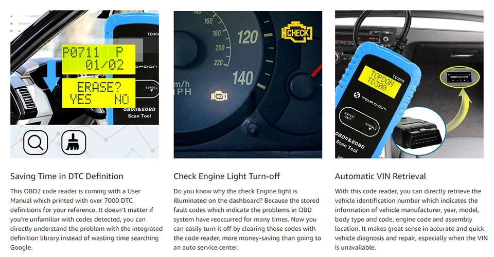 TOPDON TD300 AL319 EOBD/OBEII код ридер автомобиль и светильник Truch OBD2 диагностический сканер Инструменты
