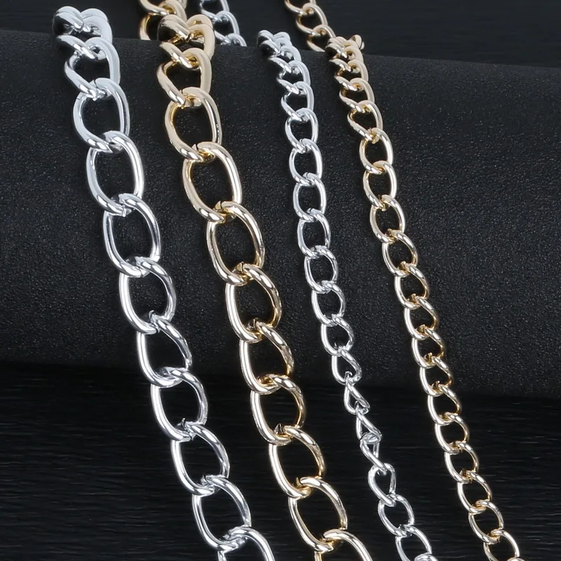 New 9x6mm 15x10mm Rhodium/Gold Aluminum Twisted Chain Necklace Chain For Jewelry Making DIY Material Findings