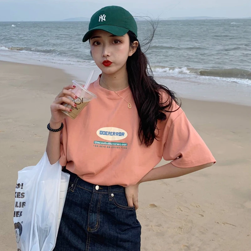 

3 Colors Mihoshop Ulzzang Korean Korea Women Fashion Clothing Round Collar Pink Letter Print T shirt Tops