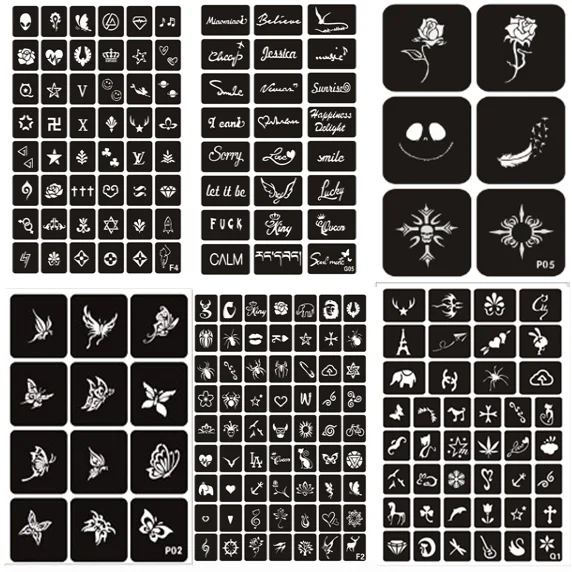 

195pcs Henna Stencils for Painting Flower Letter Cat Butterfly Horse Airbrush Stencil DIY Glitter Tattoo Stencil Set Kids Girls