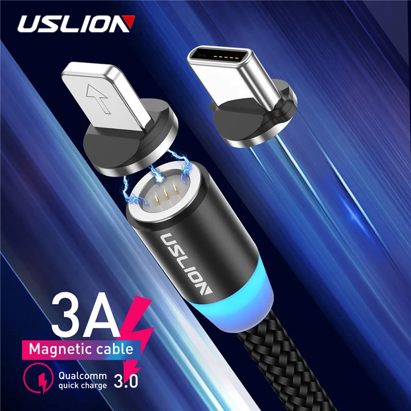 USLION 3A Быстрый Магнитный usb кабель для зарядки Micro type C светодиодного зарядного
