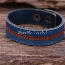 G91 синий Лаки фразу в полоску Качество кожаный браслет манжеты Для Мужчин's