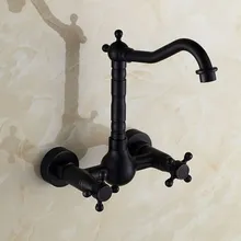 Темный черный масло втирают Бронзовый высокий настенное крепление Кухня Мокрый Бар Ванная комната сосуд Раковина кран смеситель с двумя вентилями atf010