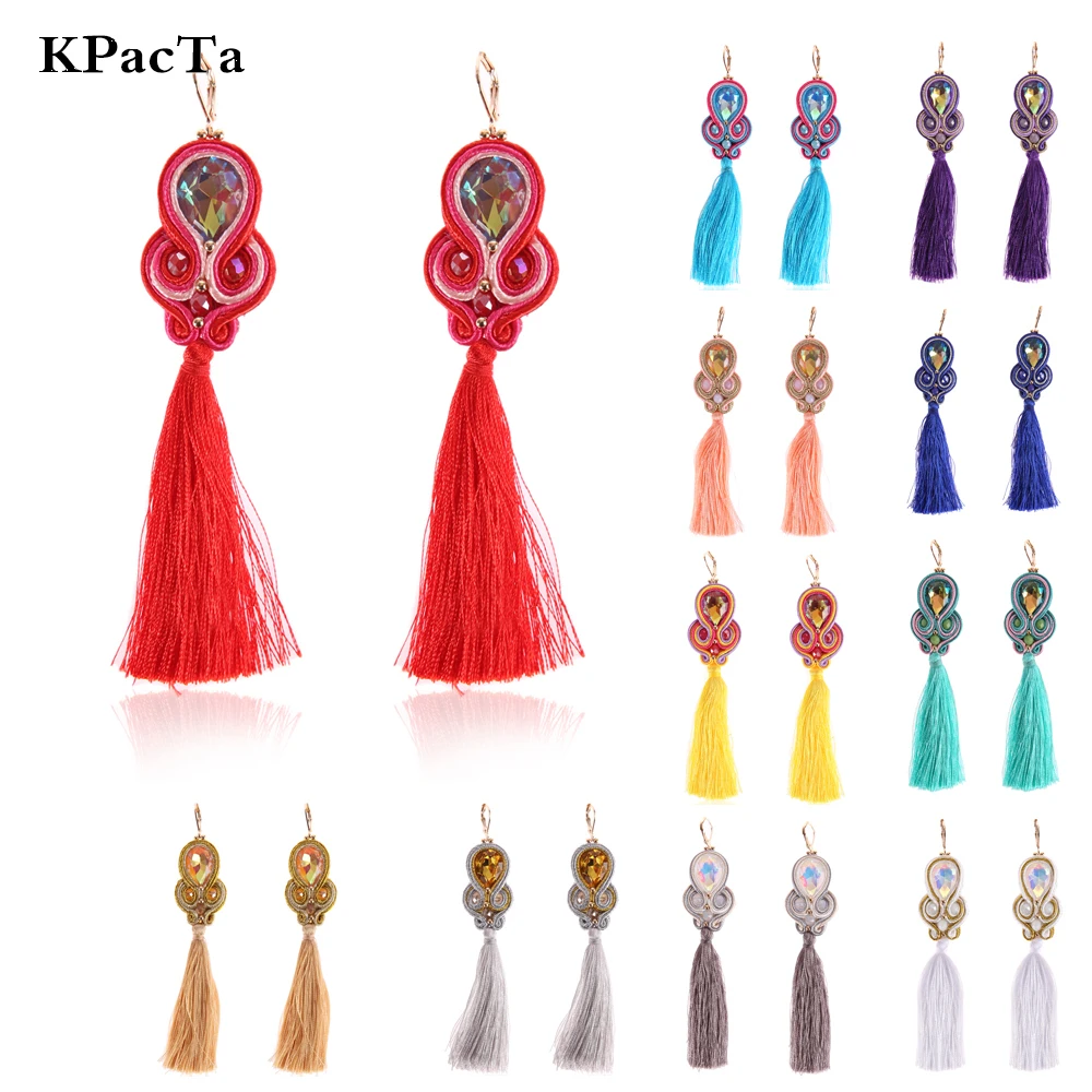 

KPacTa Fashion Soutache Handmade Long Tassel Earring Ethnic Jewelry Women Crystal Popular Accessories Drop Earring Oorbellen