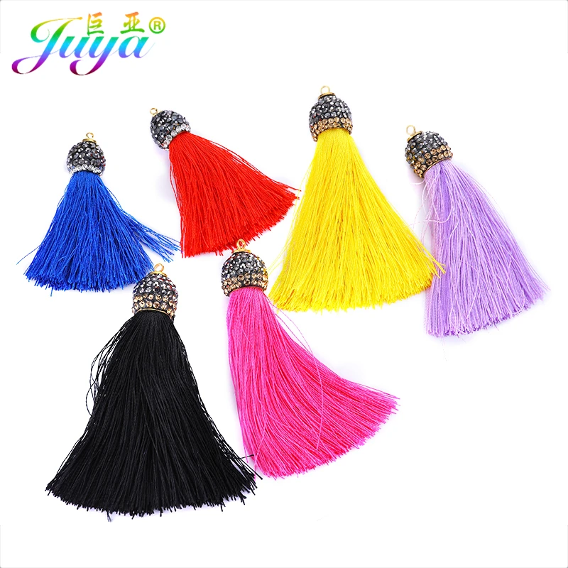 

Handmade Tassel Jewelry Findings Supplies Metal Crown End Caps With Cotton Silk Satin Tassels Women Tassel Earrings Making