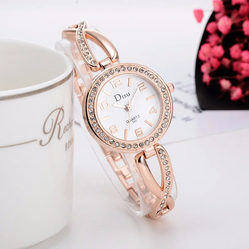 

Montre Femme Luxury Women Watch Fashion Rose Gold Plated Elegant Rhinestone Bracelet Watch Ladies Quartz Watch Clock Gift #W