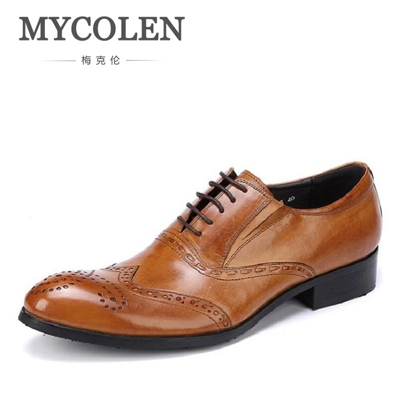 

MYCOLEN Italian Designer Black Brown Brogue Shoes Genuine Leather Lace Up Men Formal Dress Shoes Party Office Wedding Oxfords