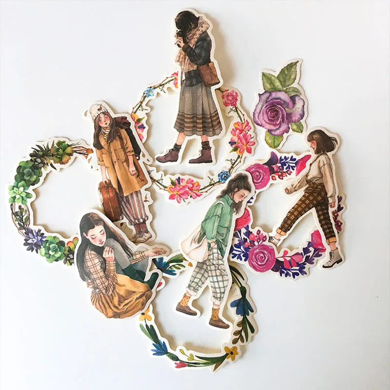 

DIY scrapbooking stickers hand-painted forest department beautiful girl album journal happy planner Crafts decoration stickers
