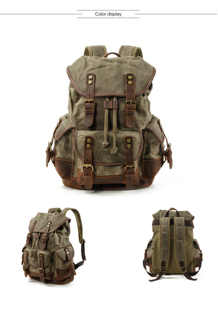 M272 винтажные холщовые кожаные рюкзаки для мужчин, рюкзаки для ноутбука, водонепроницаемый рюкзак из парусины, большой вощеный рюкзак для альпинизма и путешествий