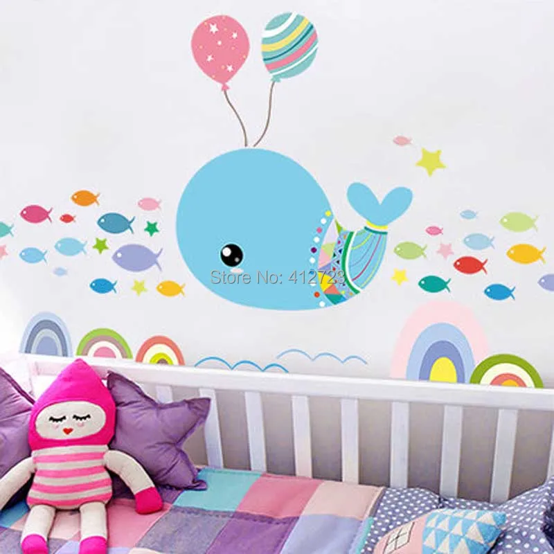 Home Decor Cute Blue Whale Wall Art Stickers Removable Children Room