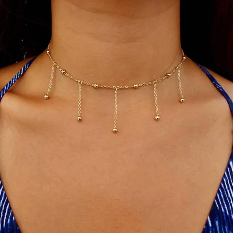 

European and American foreign trade fashion gold bead personality necklace LXL157