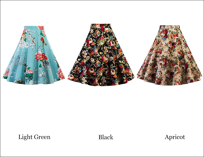 Kostlich 2017 New Summer Skirts Womens Print Floral High Waist 1950s 60s Vintage Midi Skirt Casual A-Line Big Swing Women Skirt (15)