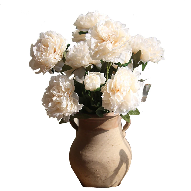 

10PCS Silk Artificial Peony Flowers Large Peony Bouquet Artificial Flower and Leaves 3 Head for Wedding Home Festival Decoration