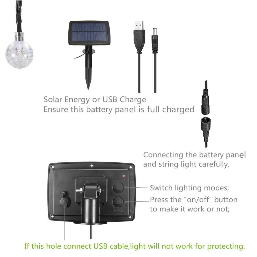 Picada de Luz Lâmpada de Iluminação Solar e Usb de Carregamento Luz da Corda do Bulbo Solar Fosco Pendurado Decoração Interior - Exterior 8 Picada de Luz Pendurado Lâmpada de Iluminação