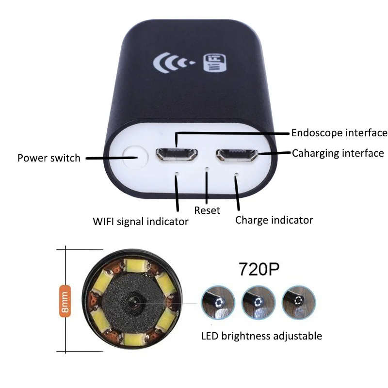 Wifi USB эндоскоп камера со светодиодный 8mmHD полужесткая трубка эндоскоп беспроводной Wifi бороскоп видео осмотр для Android iOS