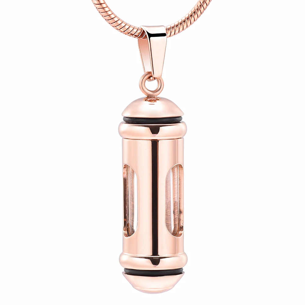 IJD11928 Glass Open Container Cylinder Tube Stainless Steel Necklace