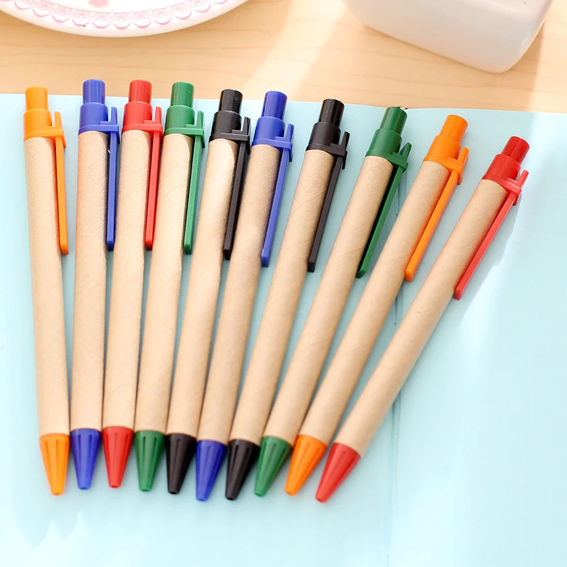 

50pcs/ Lot Blue Ink Eco Paper Pen Platic Clip Green Paper Pen Environmental Friendly Ballpoint Pen Wholesale Gift Pen