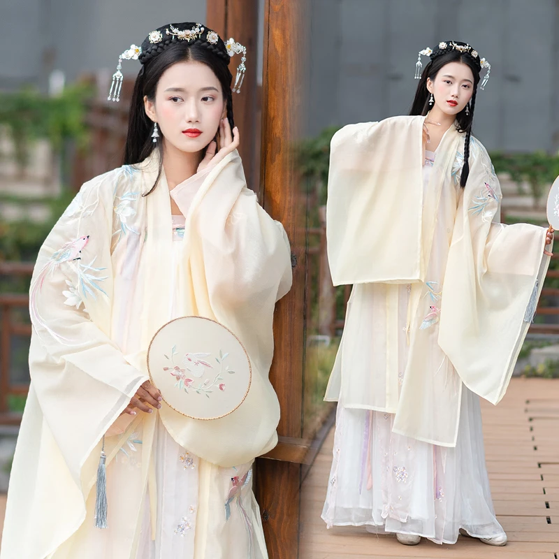 

Hanfu For Women Cosplay Chinese Fairy White Dance Costume Improved Hanfu Ethnic Clothing White Hanfu Stage Costumes BL1243