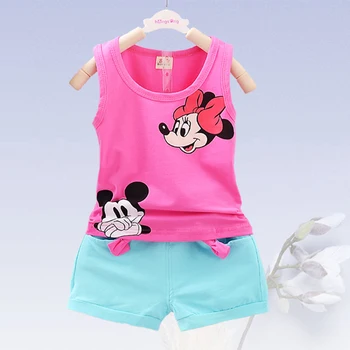 

Boys Girls Clothes Summer Two-piece Mickey Minnie Cartoon Print Vest Shorts Baby 1-3 Y Child Quality Clothing 2019 Hot Sale