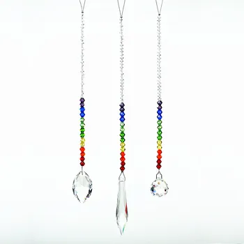 

3pcs Clear Crystal Glass Pendants With Colourful Beads Garlands Strands For Beautiful Window Decoration, Christmas Tree Pendants