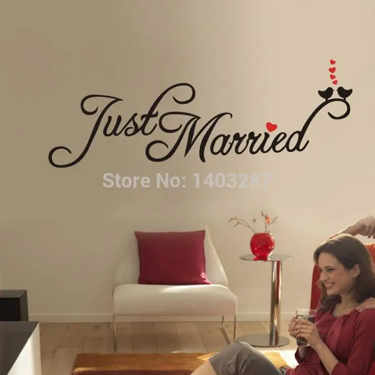 Just Married Quality Vinyl Black Wall Sticker Sentences Love Quotes