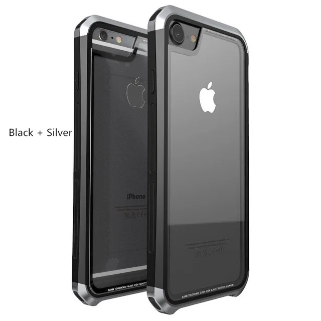Чехол LUPHIE для iPhone X 8 7 6 6 S Plus противоударный металлический бампер прозрачная задняя крышка из закаленного стекла для iPhone 6 6 S Прозрачный чехол - Цвет: black silver