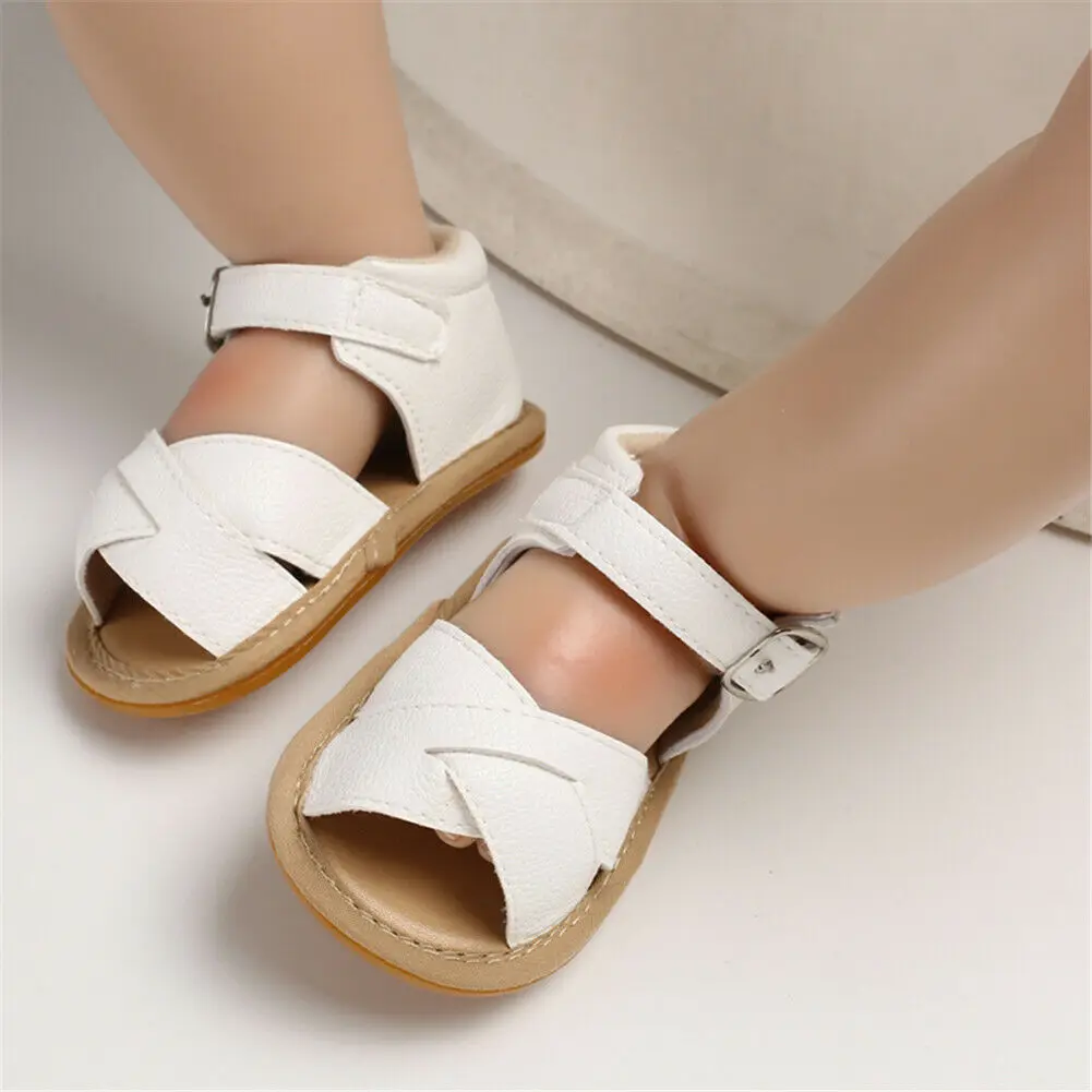 Детская летняя обувь сандалии для новорожденных девочек и мальчиков однотонная Нескользящая дышащая детская обувь из искусственной кожи от 0 до 18 месяцев