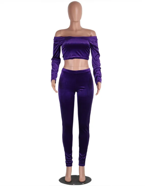women velvet two pieces set suits 19_
