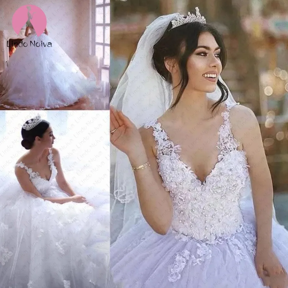 Vestidos De Noiva бальное платье с v-образным вырезом свадебное принцессы кружевные