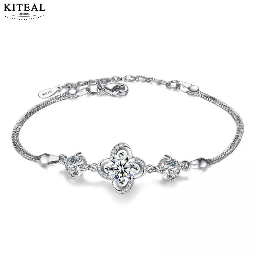 KITEAL 925 ювелирные изделия посеребренные Духи женские браслеты и клевер цветок