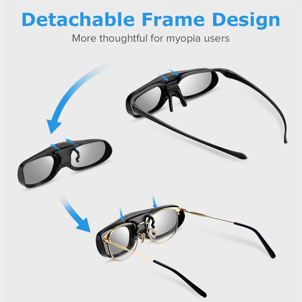 3D очки Active Shautter DLP Link с клипсой, совместимыми с проемами и проемами для киноигр