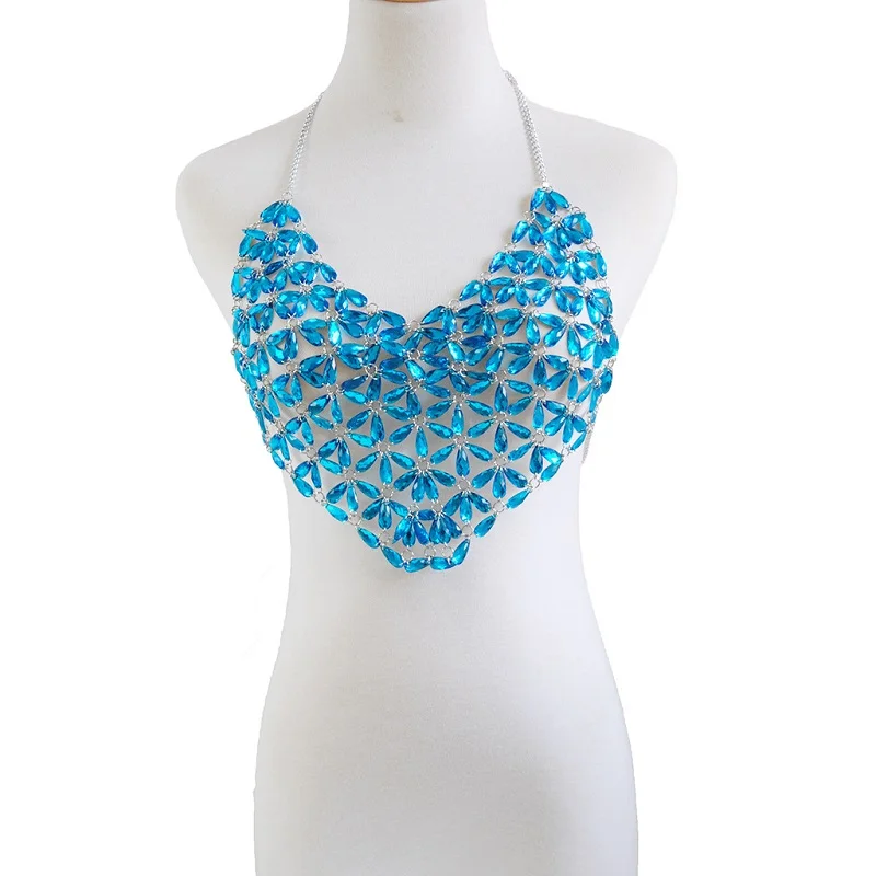 Blue Wrap chest Бохо цепочки для тела со стразами бюстгальтер пляжная цепь на тело мода жгут Шарм тела аксессуары ювелирные изделия для женщин и девушек - Окраска металла: Blue Wrap chest