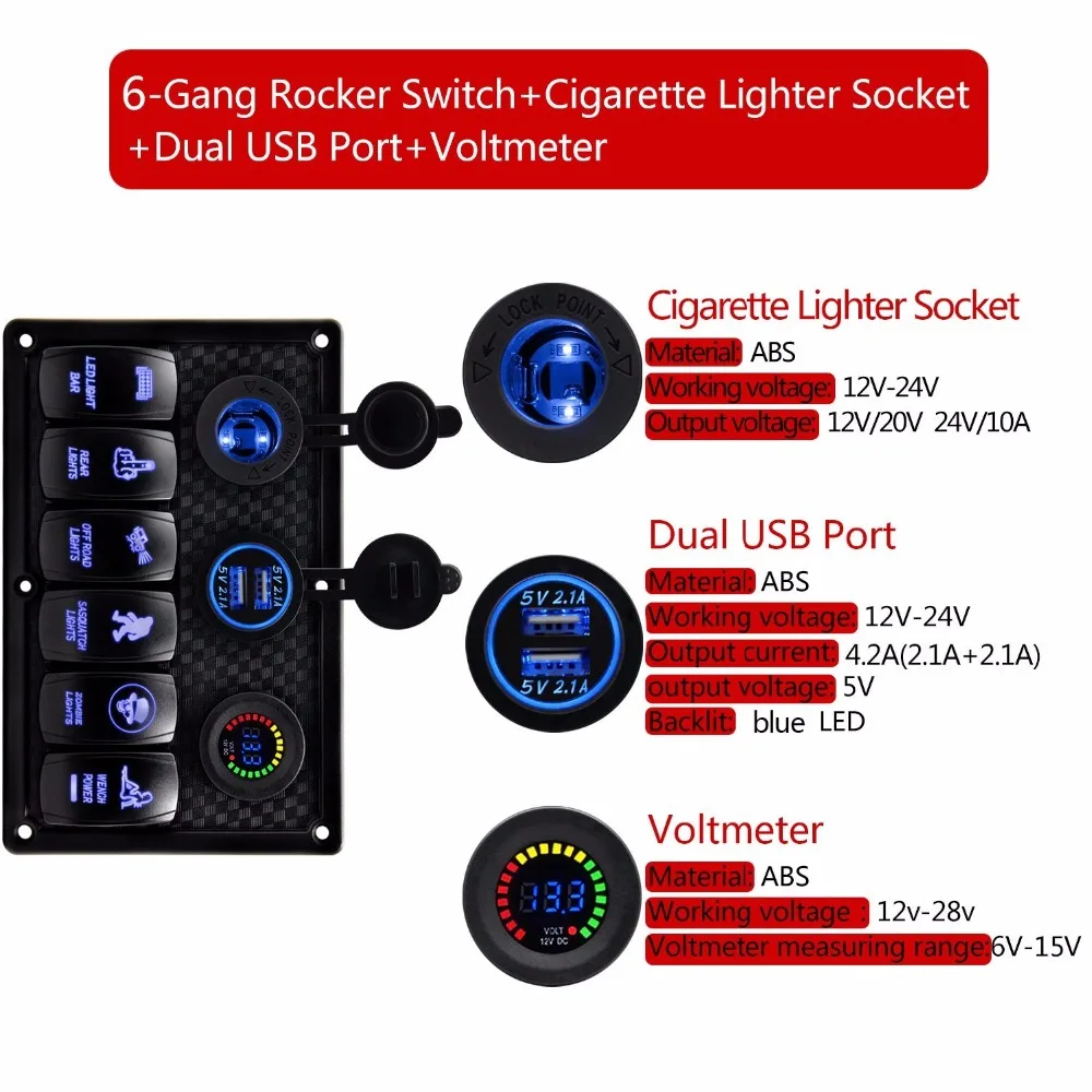 8 банд кулисный переключатель панель двойной USB слот гнездо Цифровой Напряжение Дисплей прикуриватель для автомобиля RV транспортных средств грузовик морской лодки