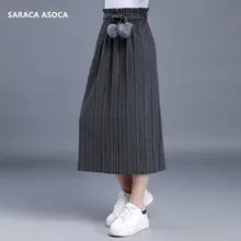 Осенне-зимняя повседневная плиссированная Толстая вязаная длинная юбка для девочек, универсальная эластичная резинка на талии, зимняя женская юбка до середины голени