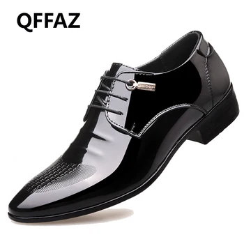

QFFAZ New High Quality Luxury Brand Men Casual Shoes Style Patent Leather Flat Lace-Up Oxford Men Dress Shoes Wedding Shoes