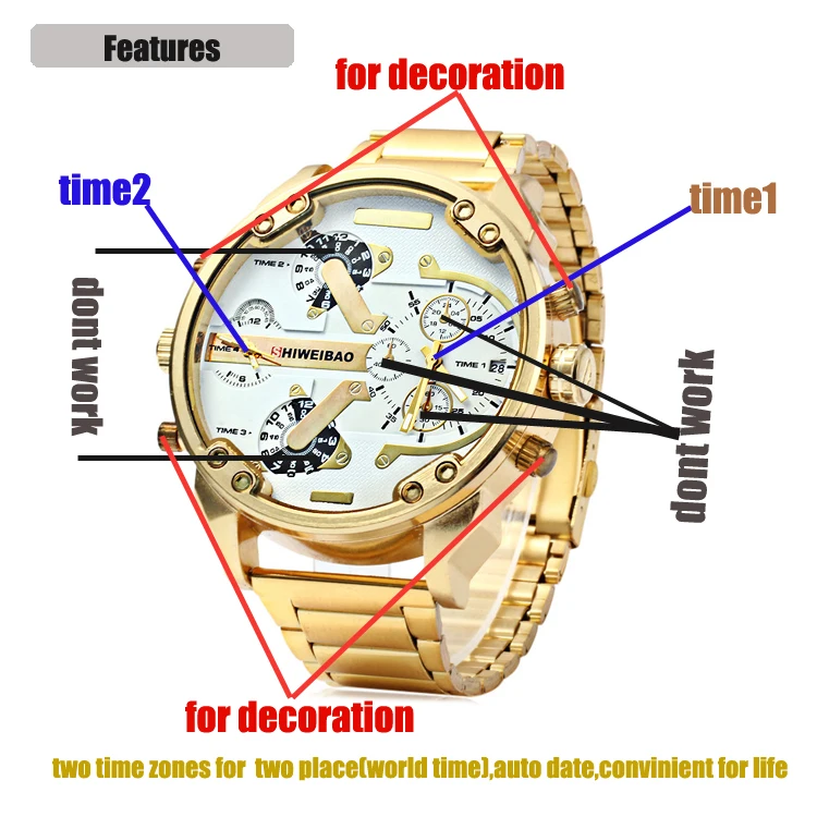 Большие часы, мужские роскошные золотые стальные часы для часов, мужские кварцевые часы с двойным часовым поясом, военные часы, мужские повседневные часы, мужские часы XFCS