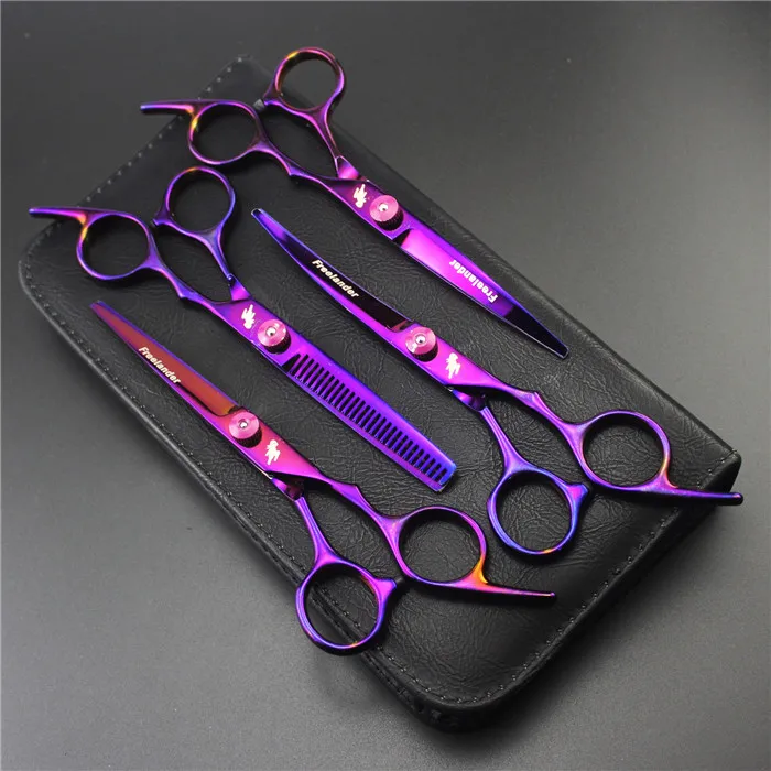 6 inch color purple 4 suit pet scissors hair thinning pet grooming scissors - Цвет: Purple-4Set