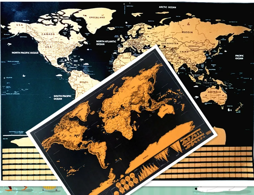 

Big size world scratch wall map Deluxe Edition Scratch World Map With Scratch Off Layer Visual Travel Journal for travel maps A1