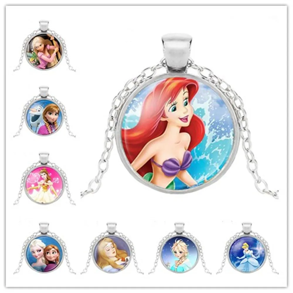 

2018 new fashion popular women's necklace crystal jewelry convex round princess pendant necklace girl