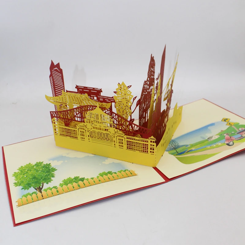  3D Handmade Colorful Chongqing Scenery Paper Invitation Greeting Cards PostCard Kids Business Gift  - 33016781361